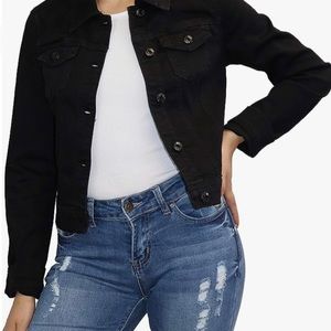 Wax Women's Black jean jacket, Button Down Denim Size Large (fits like medium)
